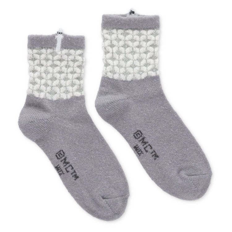 ロークルーソックス ふわふわニット（ニョロニョロ刺しゅう/ミディアムグレー）MNL453505-003