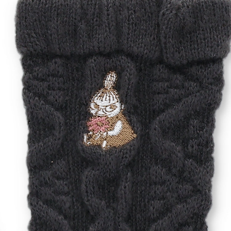 ロークルーソックス ふわふわニット（リトルミイ刺しゅう/アラン/ブラック）MNL453506-001
