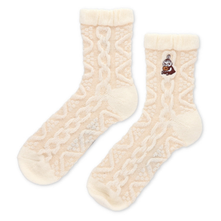 ロークルーソックス ふわふわニット（リトルミイ刺しゅう/アラン/オフホワイト）MNL453506-007