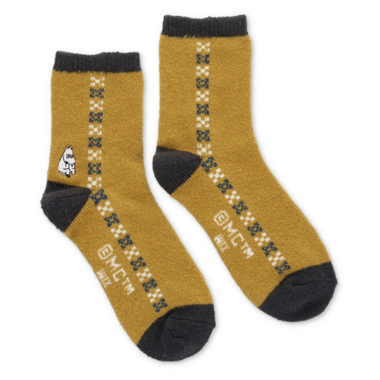 ロークルーソックス ふわふわニット（ムーミン刺しゅう/イエロー）MNL453507-052