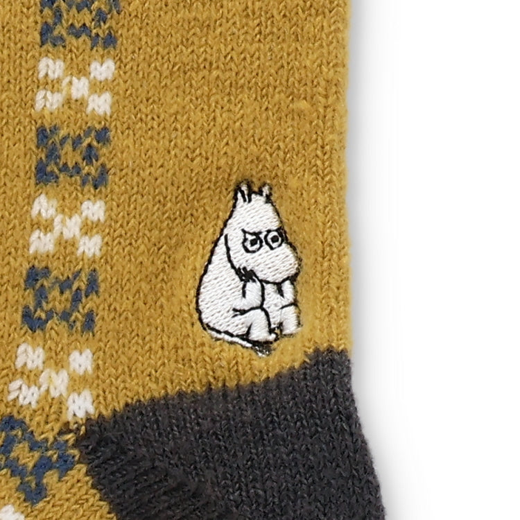 ロークルーソックス ふわふわニット（ムーミン刺しゅう/イエロー）MNL453507-052