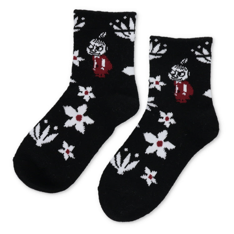 ロークルーソックス やわらかW（リトルミイと花柄/ブラック）MNL453510-001