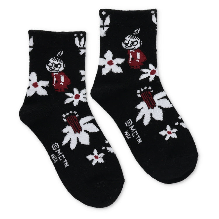 ロークルーソックス やわらかW（リトルミイと花柄/ブラック）MNL453510-001