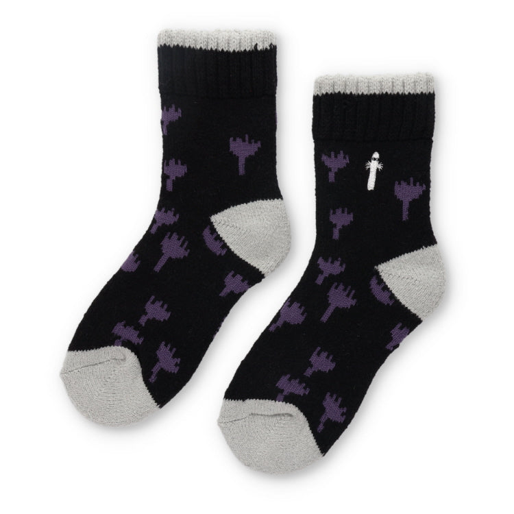 ふわふわパイルホームソックス（ニョロニョロ/花/ブラック）MNL454516-001