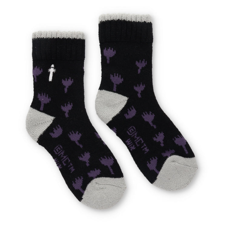 ふわふわパイルホームソックス（ニョロニョロ/花/ブラック）MNL454516-001