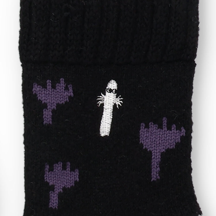 ふわふわパイルホームソックス（ニョロニョロ/花/ブラック）MNL454516-001