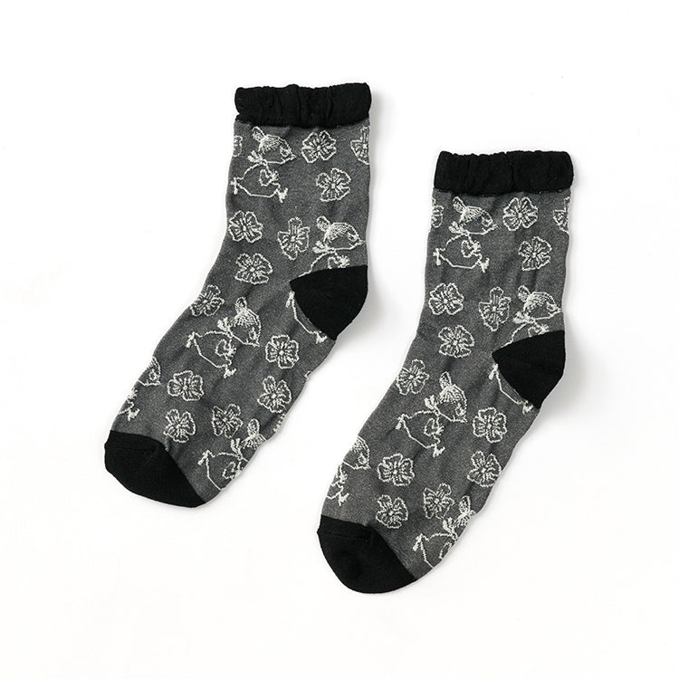 ロークルーソックス 逆スパ（リトルミイとお花/ブラック）MNL663217-001