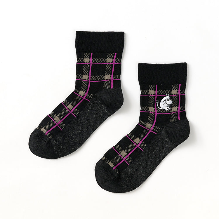 ロークルーソックス（ムーミン刺しゅう/チェック/ブラック）MNL663225-001