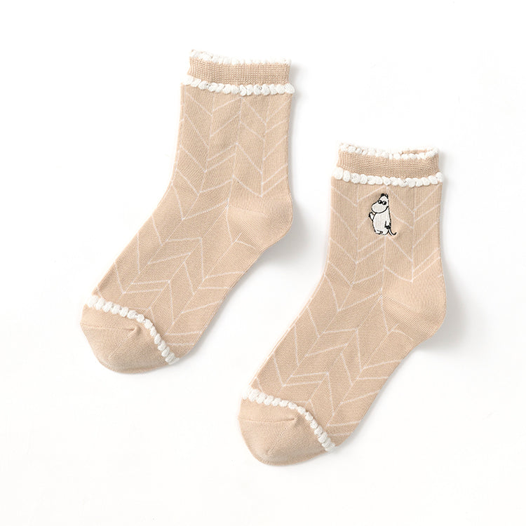 ロークルーソックス（ムーミン刺しゅう/枝/ベージュ）MNL663210-015