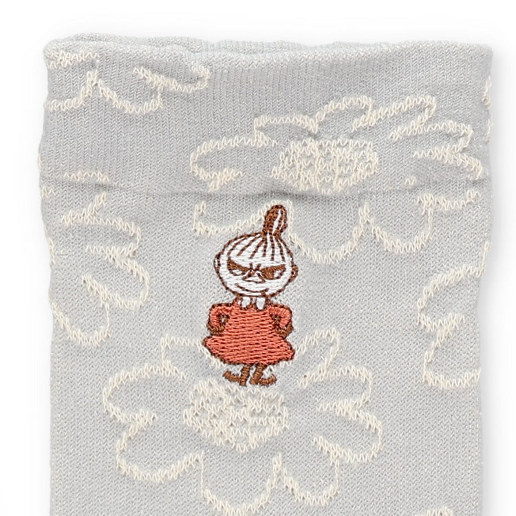 シルク入りロークルーソックス（リトルミイ刺しゅう/フラワー/ミディアムグレー）MNL663202-003