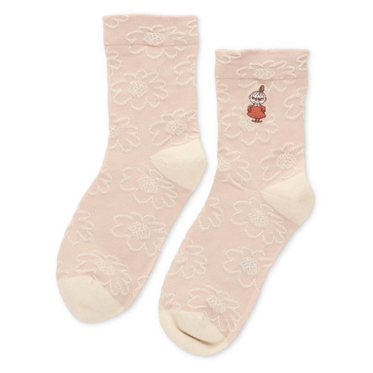 シルク入りロークルーソックス（リトルミイ刺しゅう/フラワー/ピンク）MNL663202-024