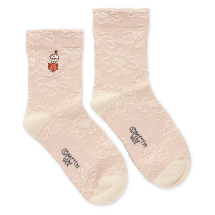 シルク入りロークルーソックス（リトルミイ刺しゅう/フラワー/ピンク）MNL663202-024