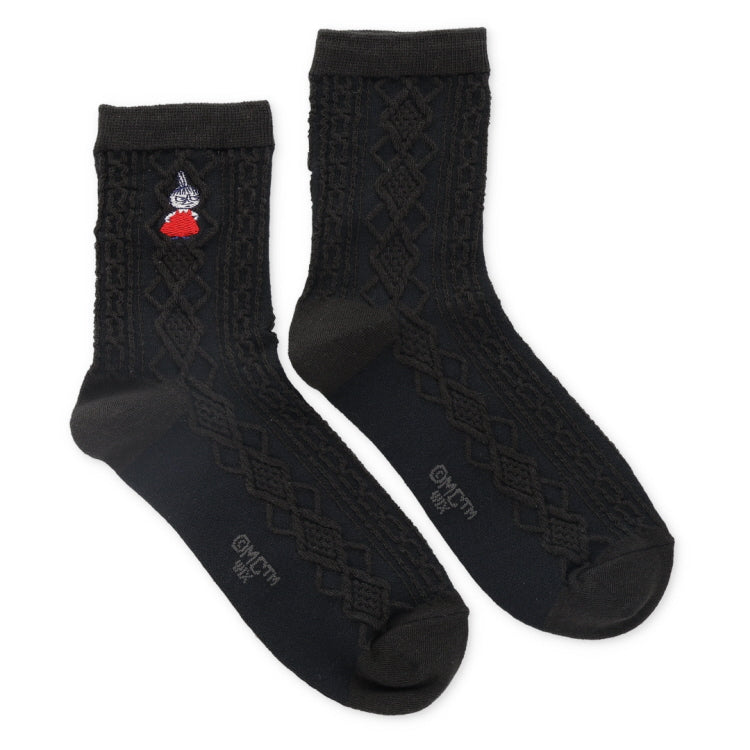 リンクス風ロークルーソックス（リトルミイ刺しゅう/チャコール）MNL663204-002