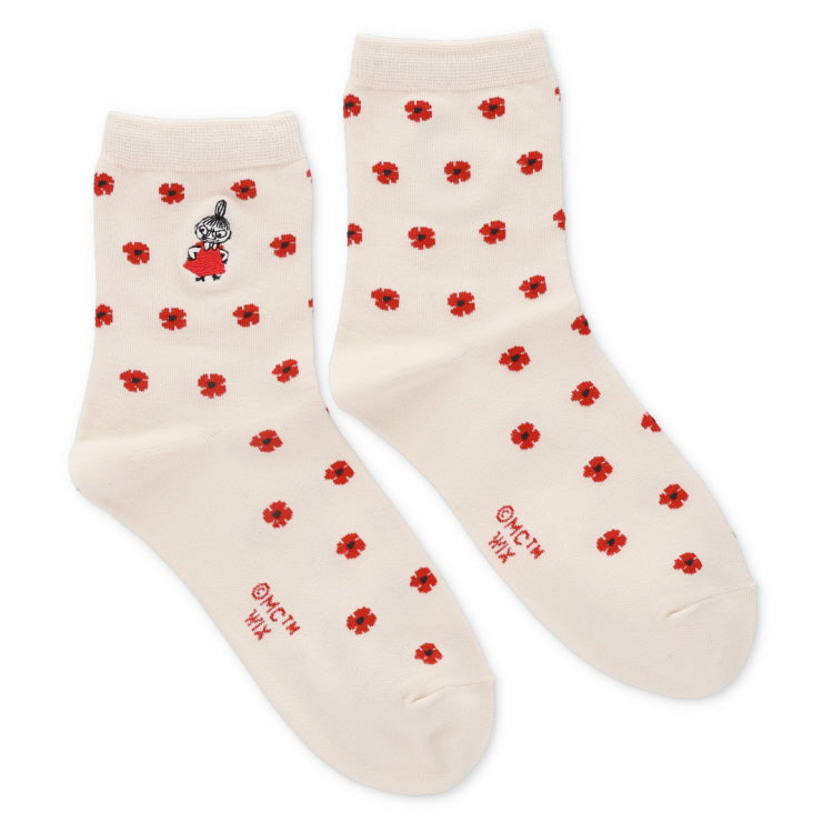 ロークルーソックス（リトルミイ刺しゅう/小花/オフホワイト）MNL663206-007