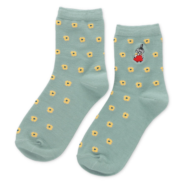 ロークルーソックス（リトルミイ刺しゅう/小花/グリーン）MNL663206-046