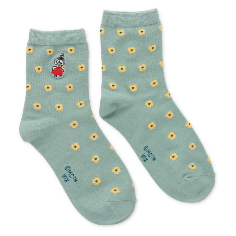 ロークルーソックス（リトルミイ刺しゅう/小花/グリーン）MNL663206-046