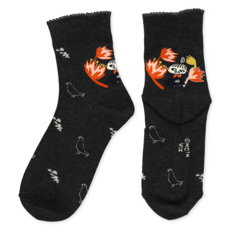 ロークルーソックス（リトルミイ刺繍/花/チャコール）MNL663277-002