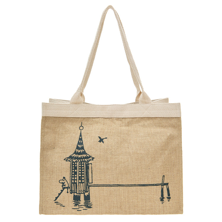 PeopleTree ジュートプリントビッグトートバッグ（船着き場でもの思い