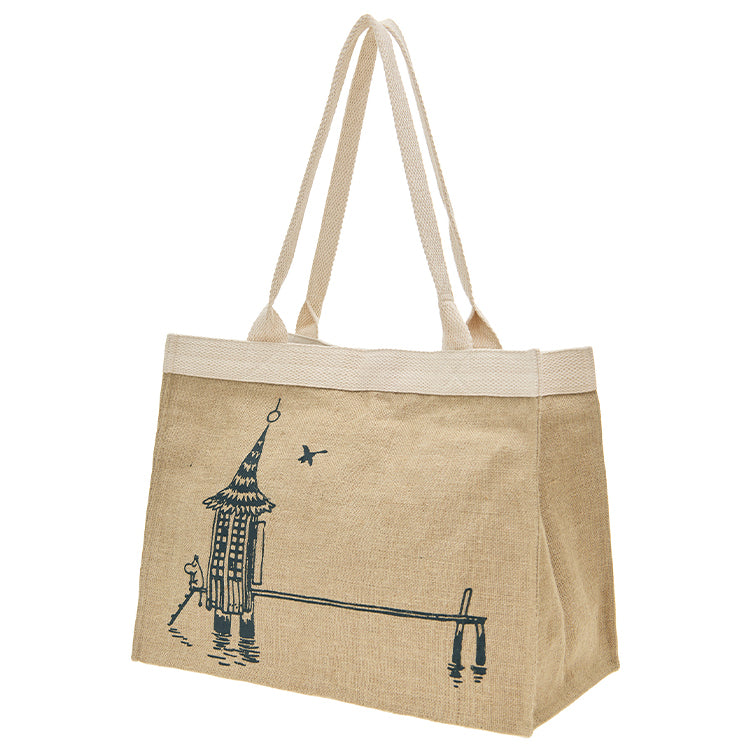 PeopleTree ジュートプリントビッグトートバッグ（船着き場でもの思いにふける）SAIAB5-21700001-37【航空便不可】