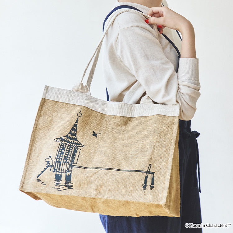 PeopleTree ジュートプリントビッグトートバッグ（船着き場でもの思いにふける）SAIAB5-21700001-37【航空便不可】