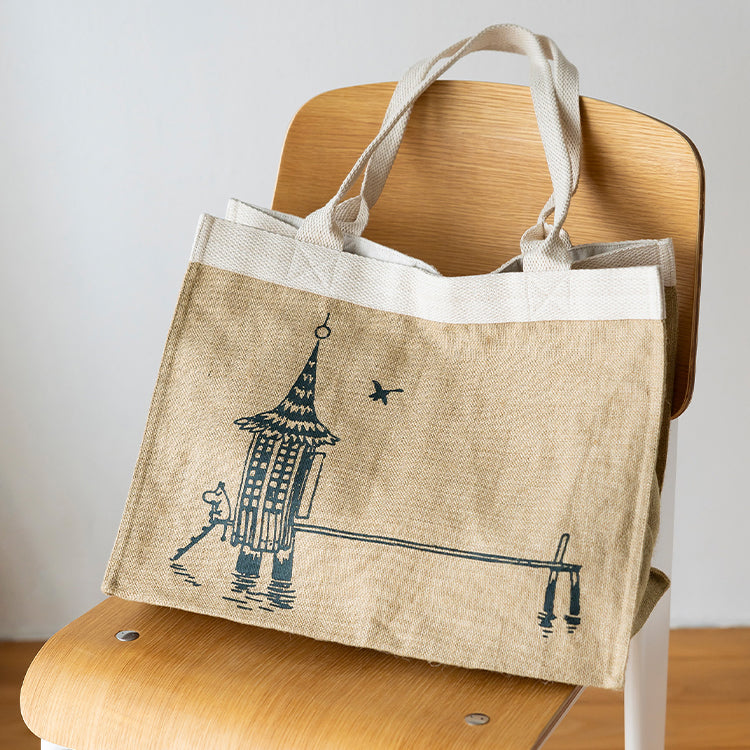 PeopleTree ジュートプリントビッグトートバッグ（船着き場でもの思いにふける）SAIAB5-21700001-37【航空便不可】