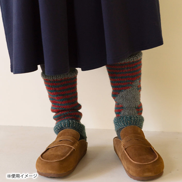 PeopleTree 手編みニットレッグウォーマー（ボーダー/リトルミイ）218014