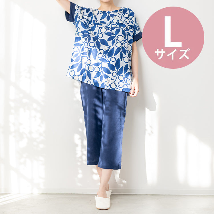 クレーププリントパジャマ L（リーフ/ネイビー）MOR104-42102 - MOOMIN  